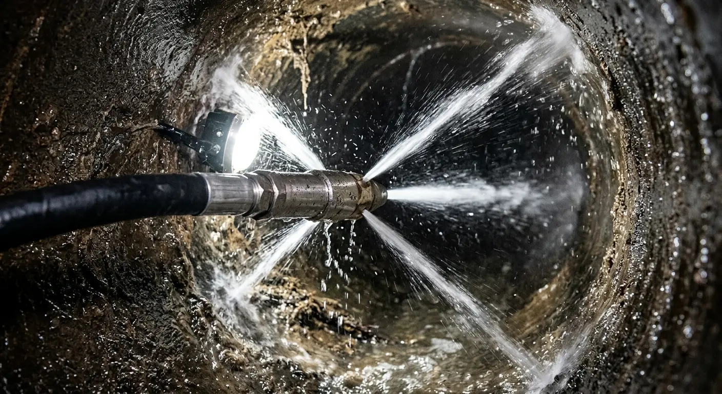 High-pressure hydro jetting nozzle cleaning sewer pipe for Storm Drain Cleaning in Crawford